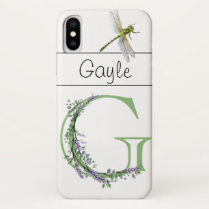 Alphabet letter G Lavender Eucalyptus Dragonfly iPhone X Case