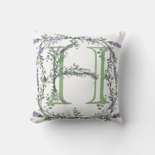 Alphabet letter H, watercolor Lavender botanical  Cushion