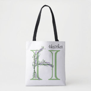 Alphabet letter H watercolor Lavender Eucalyptus Tote Bag