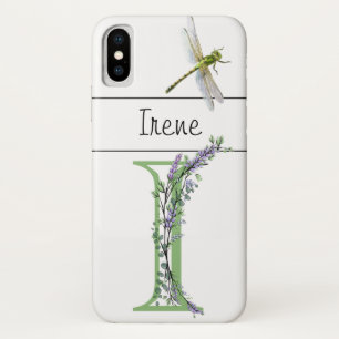 Alphabet letter I Lavender Eucalyptus Dragonfly iPhone X Case