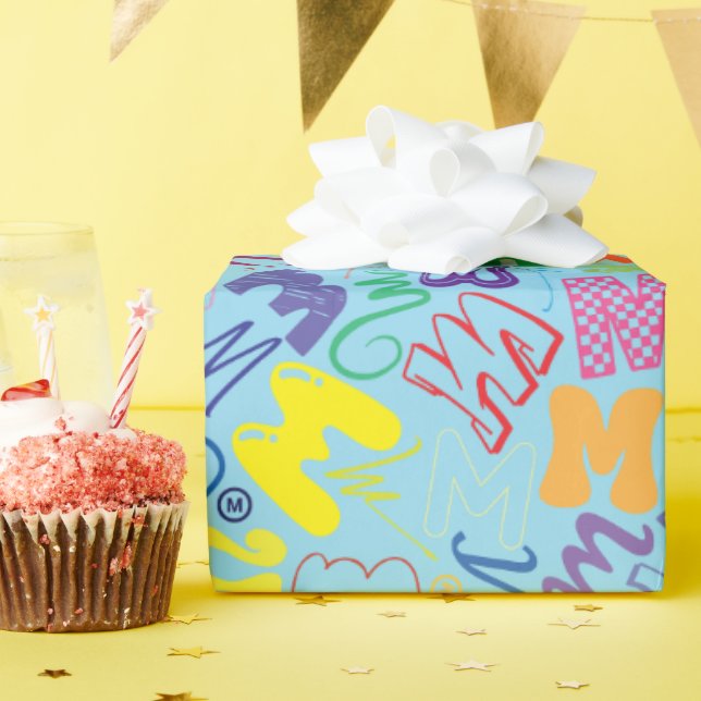 Alphabet Letter M Wrapping Paper - Blue (Birthday Party)