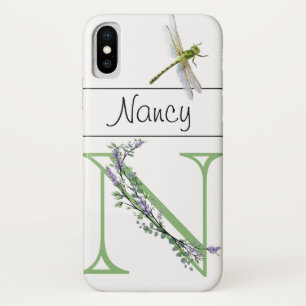 Alphabet letter N Lavender Eucalyptus Dragonfly iPhone X Case