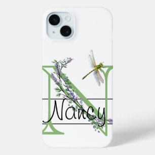 Alphabet letter N, watercolor LavenderDragonfly iPhone 15 Mini Case