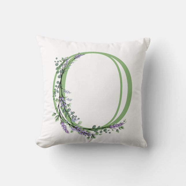 Alphabet letter O Lavender Eucalyptus monogram Cushion (Front)