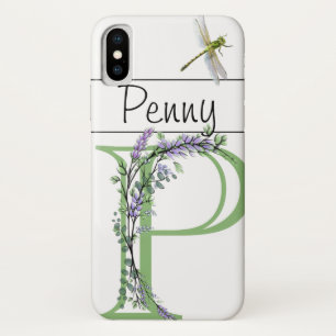Alphabet letter P, watercolor Lavender Dragonfly iPhone X Case