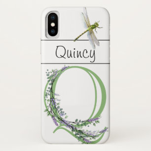 Alphabet letter Q Lavender Eucalyptus Dragonfly iPhone X Case