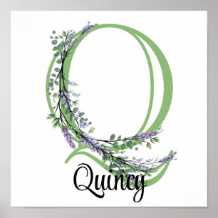 Alphabet letter Q Lavender Eucalyptus nursery Poster