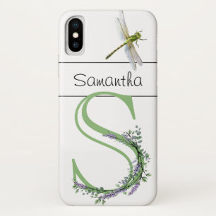 Alphabet letter S Lavender Eucalyptus Dragonfly iPhone X Case