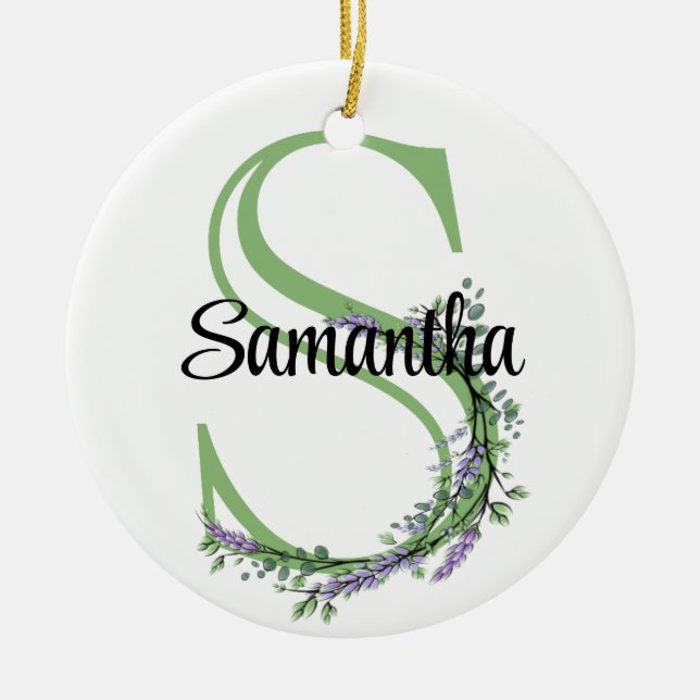 Alphabet letter S, watercolor Lavender botanical Ceramic Ornament (Front)