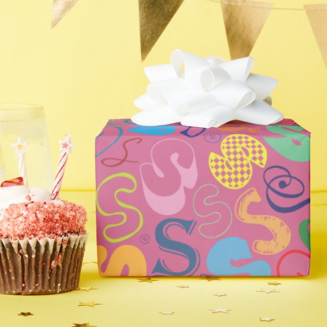 Alphabet Letter S Wrapping Paper - Pink (Birthday Party)