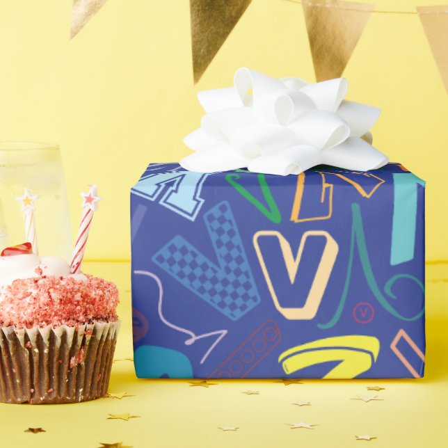 Alphabet Letter V Wrapping Paper - Blue (Birthday Party)