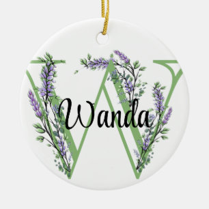 Alphabet letter W, watercolor Lavender botanical Ceramic Ornament