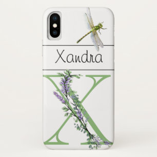 Alphabet letter  X Lavender Eucalyptus Dragonfly iPhone X Case