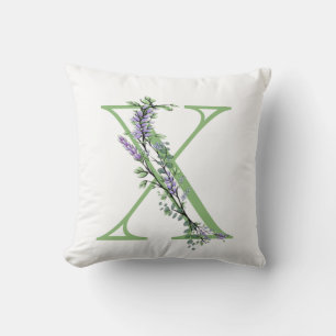 Alphabet letter X watercolor Lavender Eucalyptus Cushion