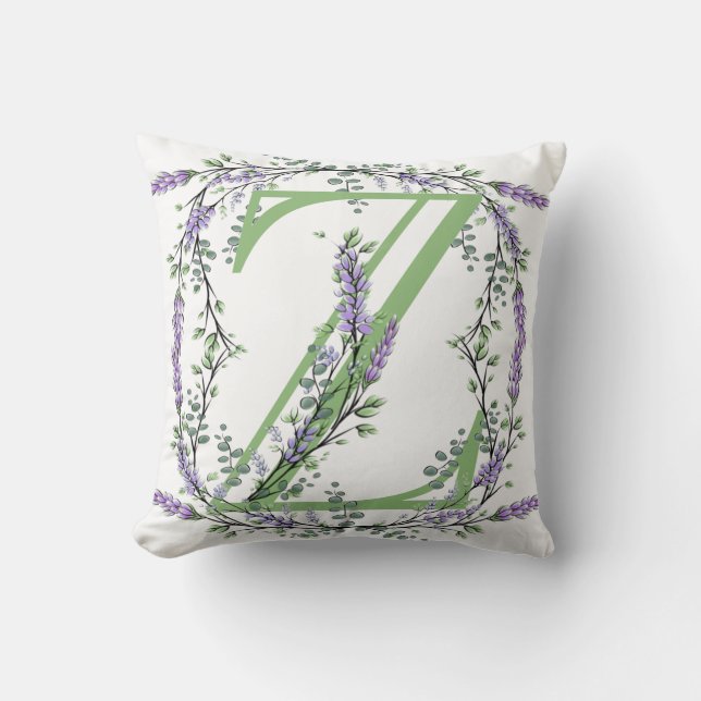 Alphabet letter Z Lavender Eucalyptus watercolor Cushion (Front)
