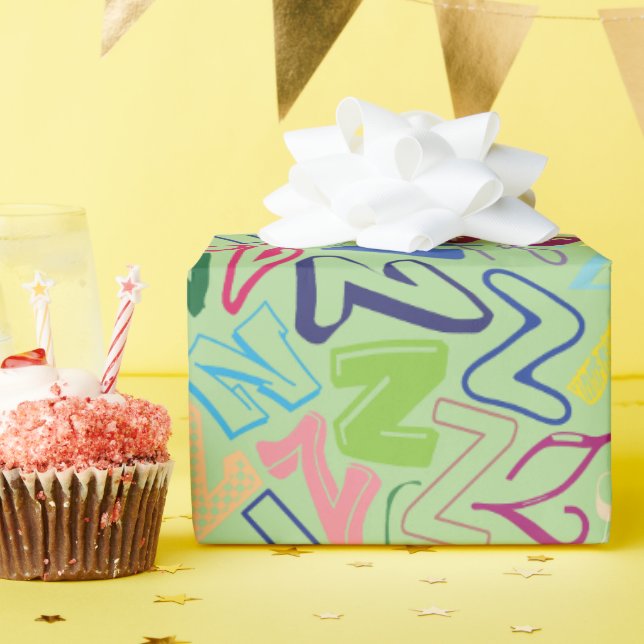 Alphabet Letter Z Wrapping Paper - Green (Birthday Party)