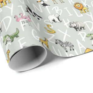 Alphabet letters abc baby animals nursery learning wrapping paper