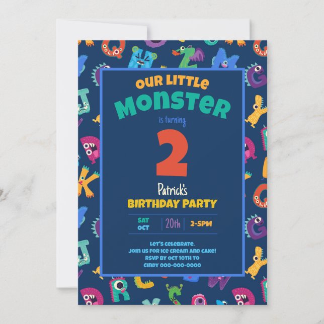 Alphabet Monsters Birthday Little Monster Add Age Invitation (Front)