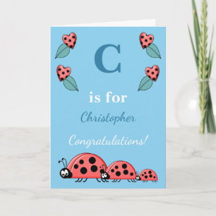 Alphabet name new baby cute ladybirds blue card