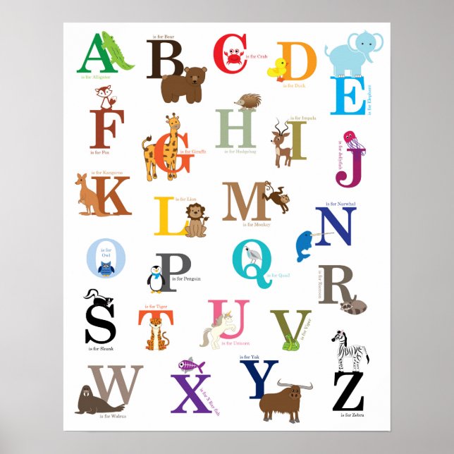 Alphabet Nursery Wall Art, original drawings Poster (Front)