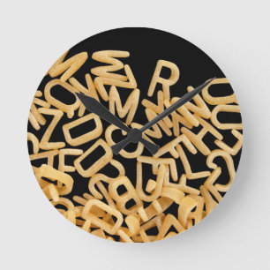 alphabet pasta background round clock
