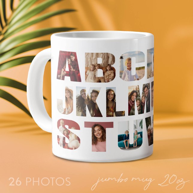 Alphabet Photo Collage - Level Difficult Large Coffee Mug (Custom Photo Mug with Lots of Photos)