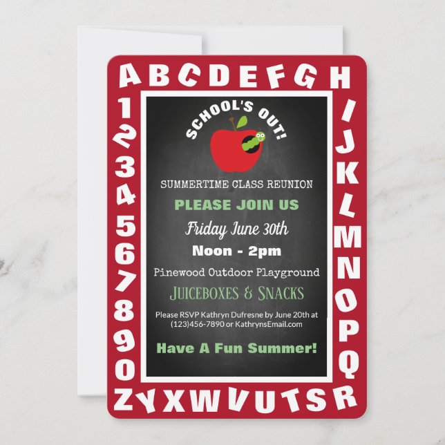 Alphabet "School's Out" Summer Playdate Invitation (Front)