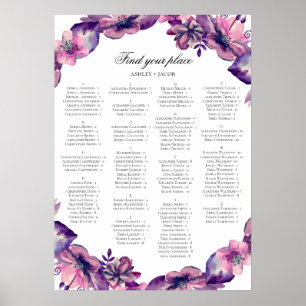 Alphabet seating chart. Purple and pink flowers Poster