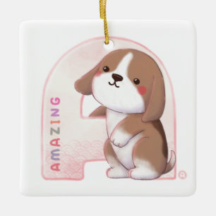 Alphabet Series: "A" Amazing Beagle Illustration Ceramic Ornament