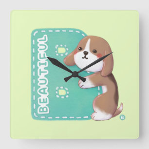 Alphabet Series: "B" Beautiful Beagle Illustration Square Wall Clock