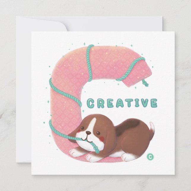 Alphabet Series: "C" Creative Beagle Illustration Invitation (Front)