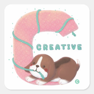 Alphabet Series: "C" Creative Beagle Illustration Square Sticker