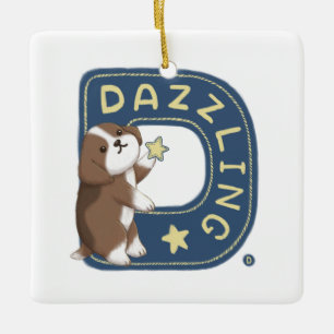 Alphabet Series: "D" Dazzling Beagle Illustration Ceramic Ornament