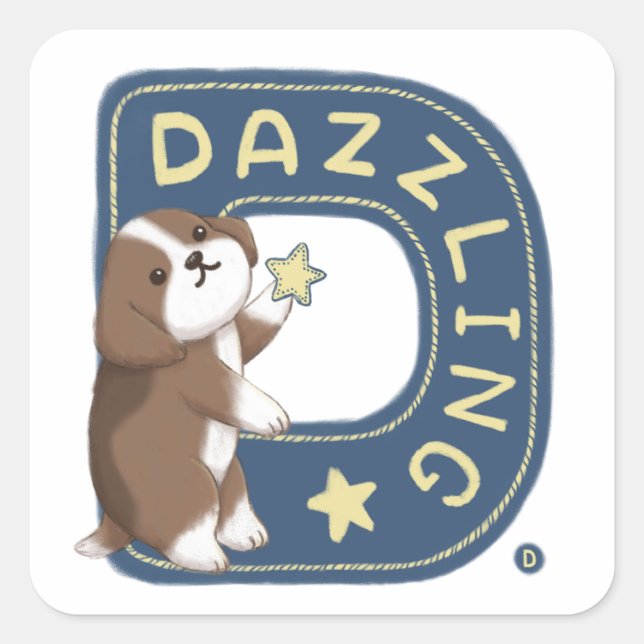 Alphabet Series: "D" Dazzling Beagle Illustration Square Sticker (Front)