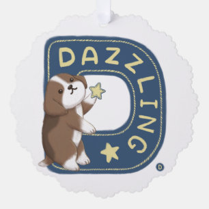 Alphabet Series: "D" Dazzling Beagle Illustration Tree Decoration Card