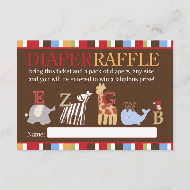 Alphabet Soup ABC Baby Shower Diaper Raffle Card (Front)