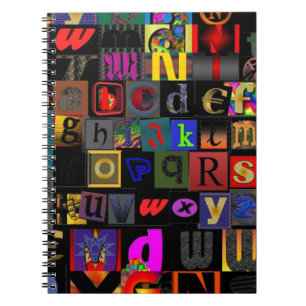 Alphabet Soup, mosaic letters design, fun colourfu Notebook