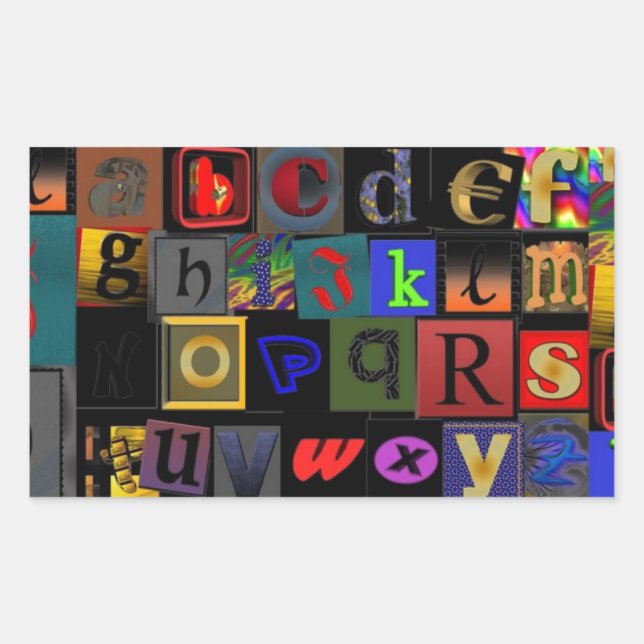 Alphabet Soup, mosaic letters design, fun colourfu Rectangular Sticker (Front)
