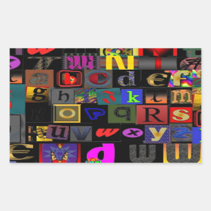 Alphabet Soup, mosaic letters design, fun colourfu Rectangular Sticker