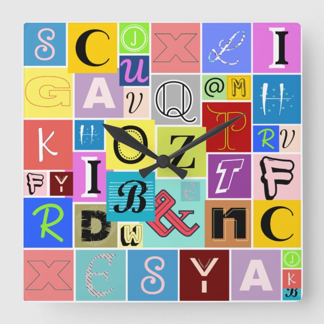 Alphabet Square Wall Clock (Front)