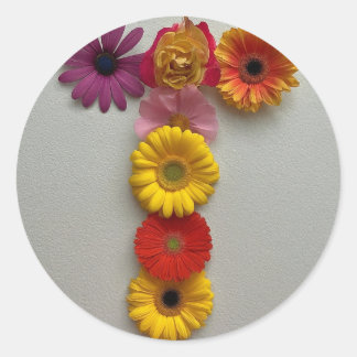 Alphabet T in Flowers Classic Round Sticker