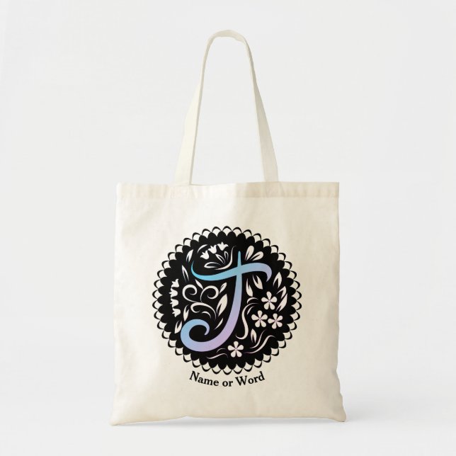 Alphabet T Monogram Handwritting Tote Bag (Front)