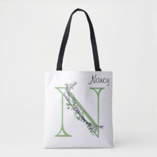 Alphabet the letter N,Monogram Lavender Eucalyptus Tote Bag