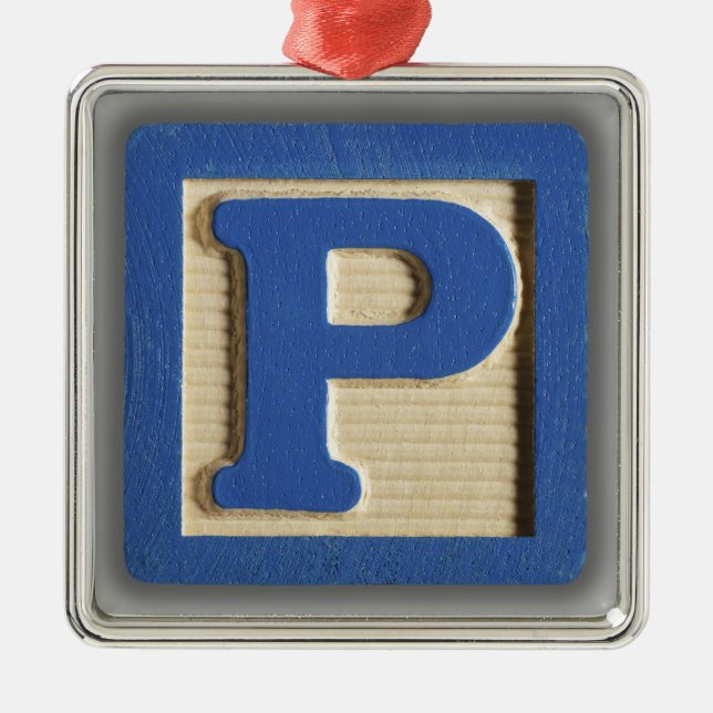 Alphabet Toy Block P Metal Tree Decoration (Front)