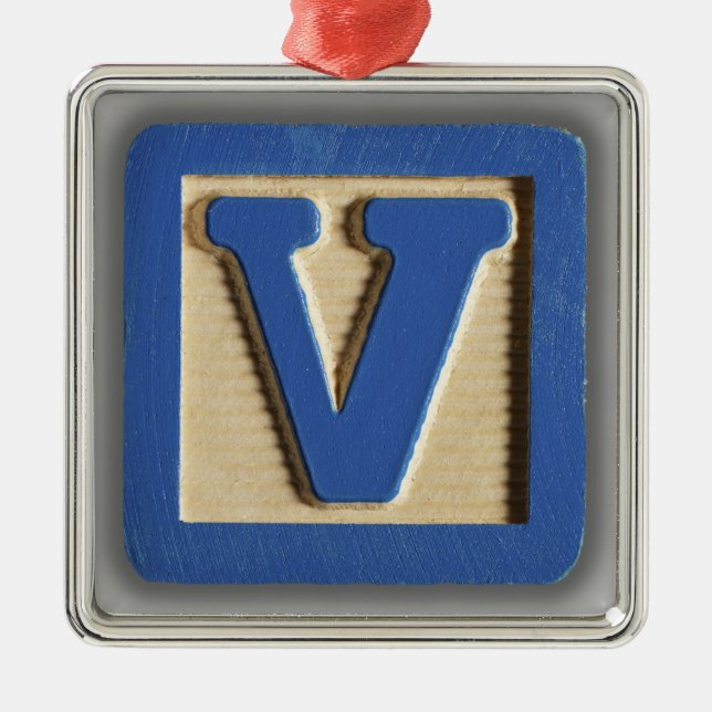 Alphabet Toy Block V Metal Ornament (Front)