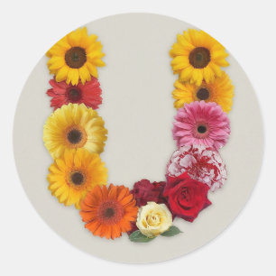 Alphabet U in Flowers Classic Round Sticker