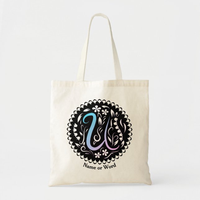Alphabet U Monogram Handwritting Tote Bag (Front)