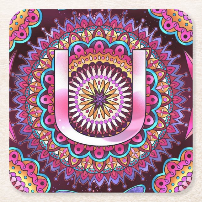 Alphabet U Square Paper Coaster (Front)