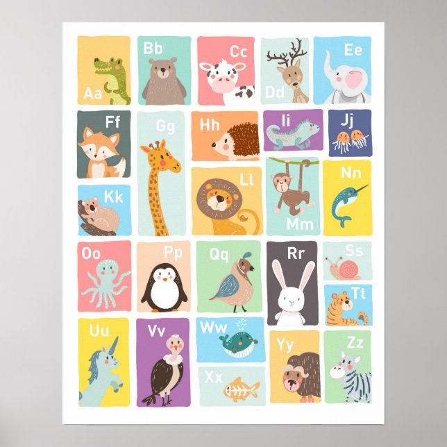 Alphabet wall art Alphabet animals Kids room (Front)