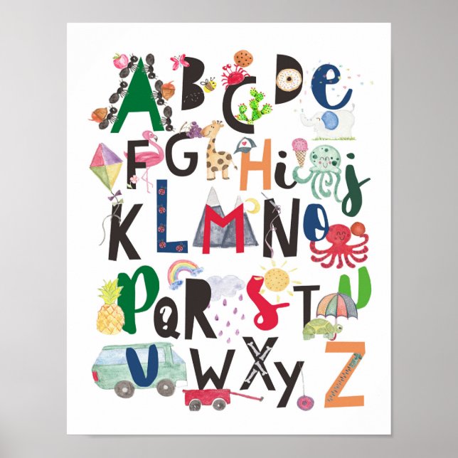 Alphabet Wall Art, Watercolor ABC Children's Decor (Front)